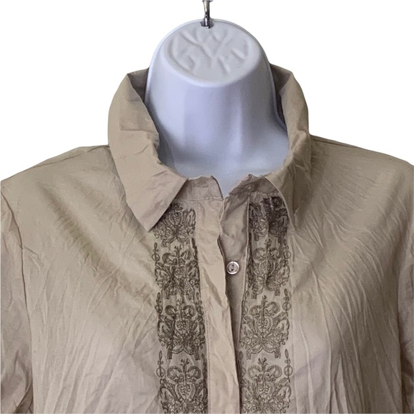 LoveStitch Shirt Button Up Embroidered Long Sleeve Wrinkled Effect - Picture 3 of 11